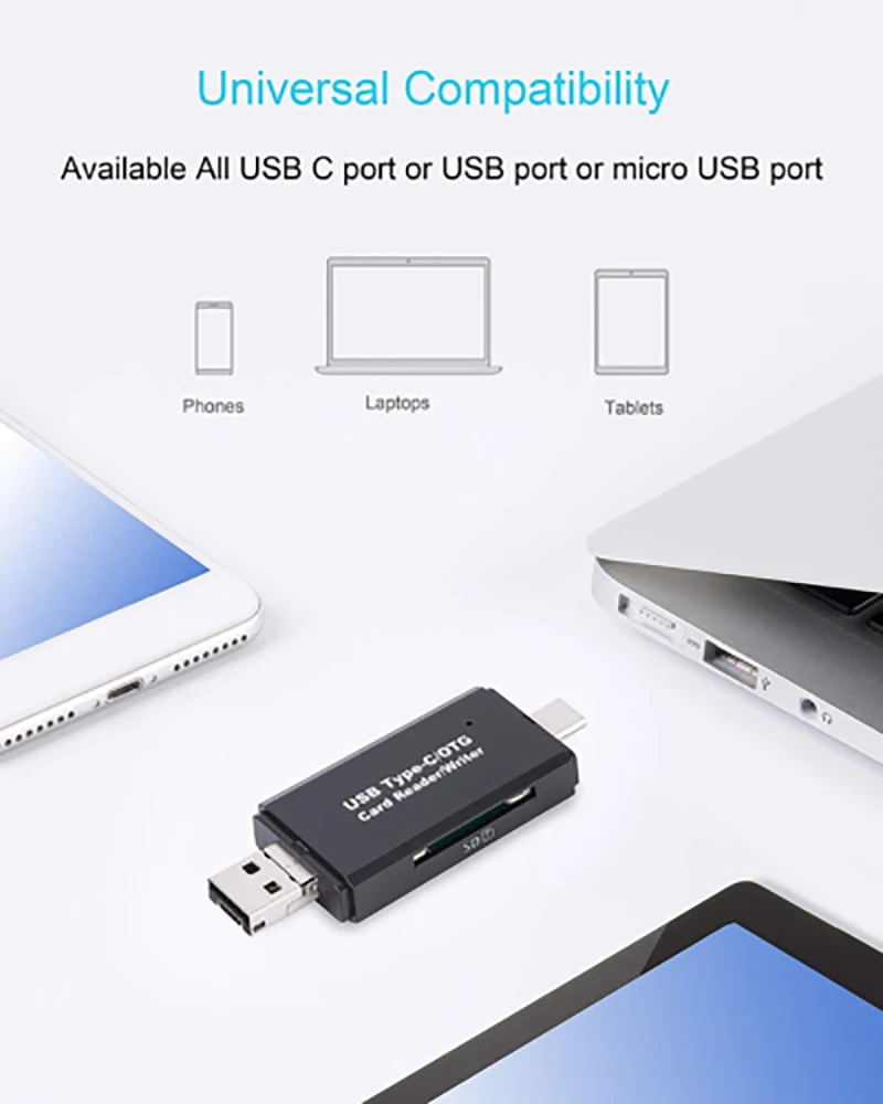 Многофункциональное устройство чтения карт памяти типа C и micro USB и USB 3 в 1 OTG Устройство чтения карт памяти Высокоскоростное USB 2.0 TF / SD для ПК Портативный компьютер