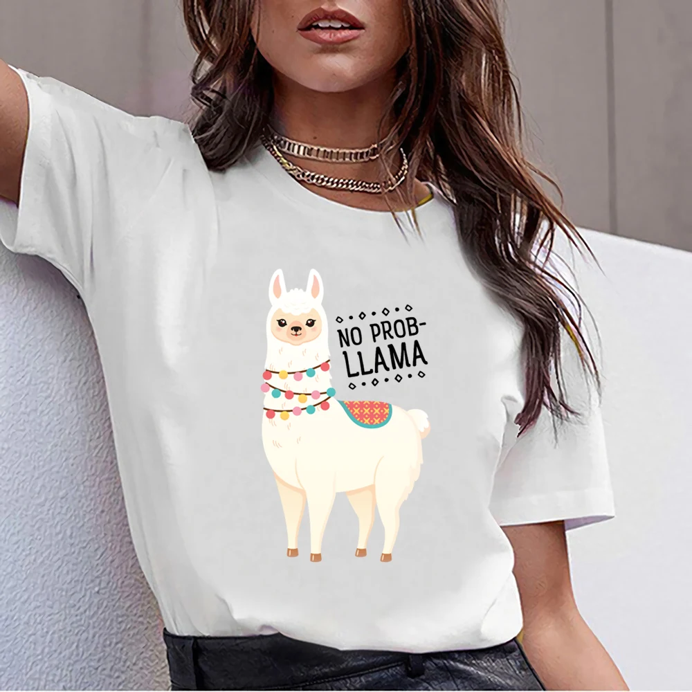 Топы Футболка женская без prob llama хип хоп винтажная Женская футболка на