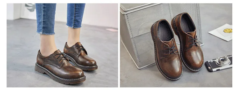 Vintage Women Flat Oxfords Shoes British Soft Leather Student Platform Brogues Shoes Flat College Lace Up Oxford Shoes For Woman (1)
