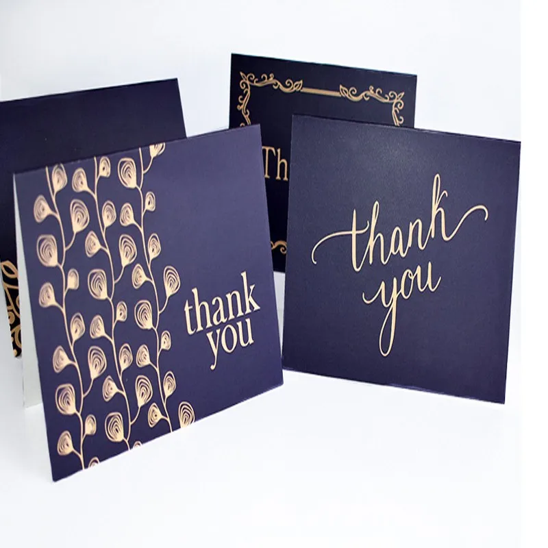

30pack wholesale Gilding Thank You business card Greeting card holiday party birthday wedding Fold card+white envelope Dark blue