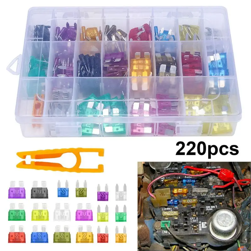 

220Pcs Car Blade Fuse Assortment Kit Set Auto Truck Automotive Medium Small Fuse Mixed Motorcycle Circuit Insurance