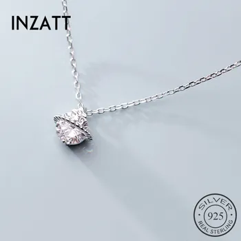 

INZATT Real 925 Sterling Silver Round Zircon Pendant Necklace For Fashion Women Wedding Party Fine Jewelry Cute Accessories
