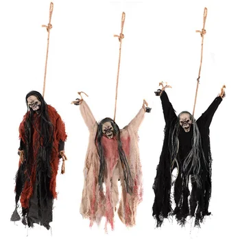 

Voice Control Haunted House Hanging Ghost Halloween Decoration Horror Props Skeleton Hanging Grim Reaper Home Door Bar Decor A