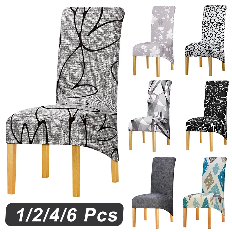 1/2/4/6 Pcs Long Back Chair Cover Stretch Printed Xl Size Kitchen Seat