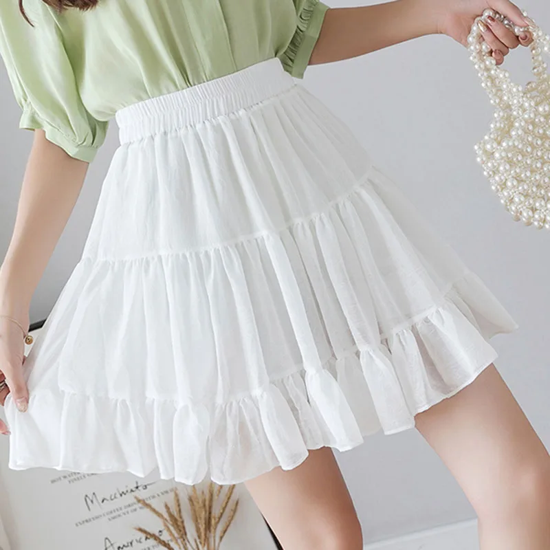 

shintimes Chiffon mini Skirts Women Fashion Solid High Waist Pleated Sexy Short Skirts Korean Style Jupe Femme 2020 Summer