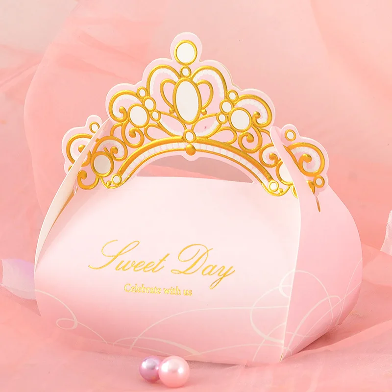 

Paper Candy Boxes Wedding Favors Princess Pink Crown Gift Box Packaging Chocolate Goodie Bags Party Supplies bonbon boite cadeau