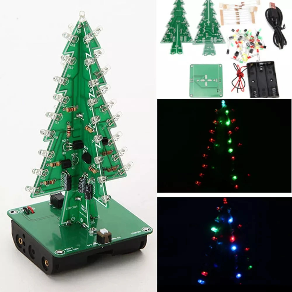 DIY рождественская елка светодиодный набор вспышки 3D электронный Обучающий набор-Красочный светодиодный комплект