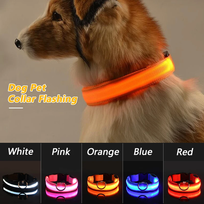 

USB Rechargeable LED Dog Pet Collar Flashing Luminous Safety Light Up Nylon Dog Collar Anti-lost Pet Necklace Puppy Collars