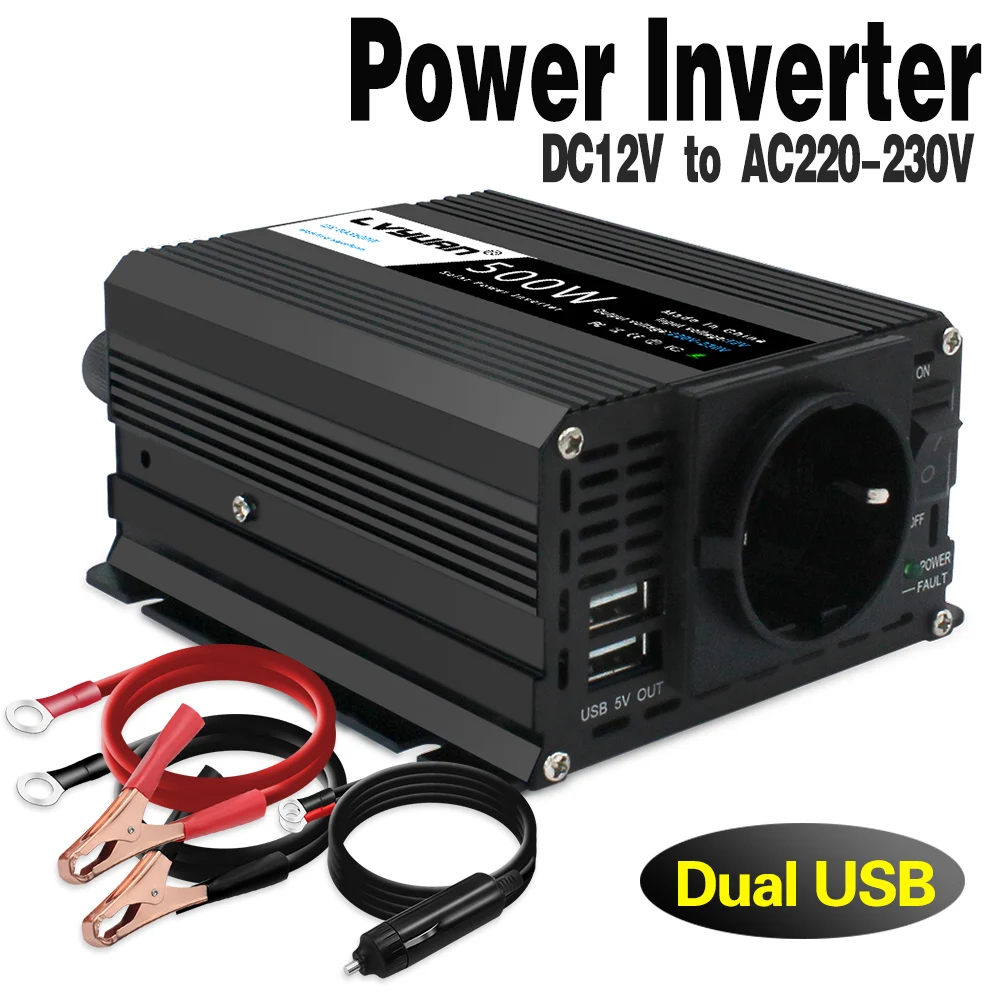 Car Inverter Laptop 12v 220v Eu Socket Plug Dc To Ac Adapter Converter Dual  Usb 3.1a 1000w Peak Power - Car Inverters - AliExpress