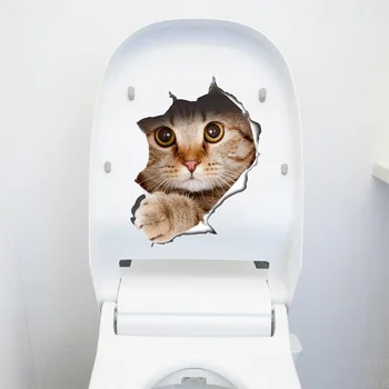 

Creative 3d Cat Puppy Broken Wall Decorative Sticker Toilet Toilet Sticker Cover Sticker Wall Sticker