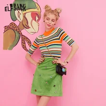 ELFSACK, Цветной полосатый вязаный Топ и юбка с бусинами, женский корейский комплект из двух предметов, осень, повседневные женские комплекты
