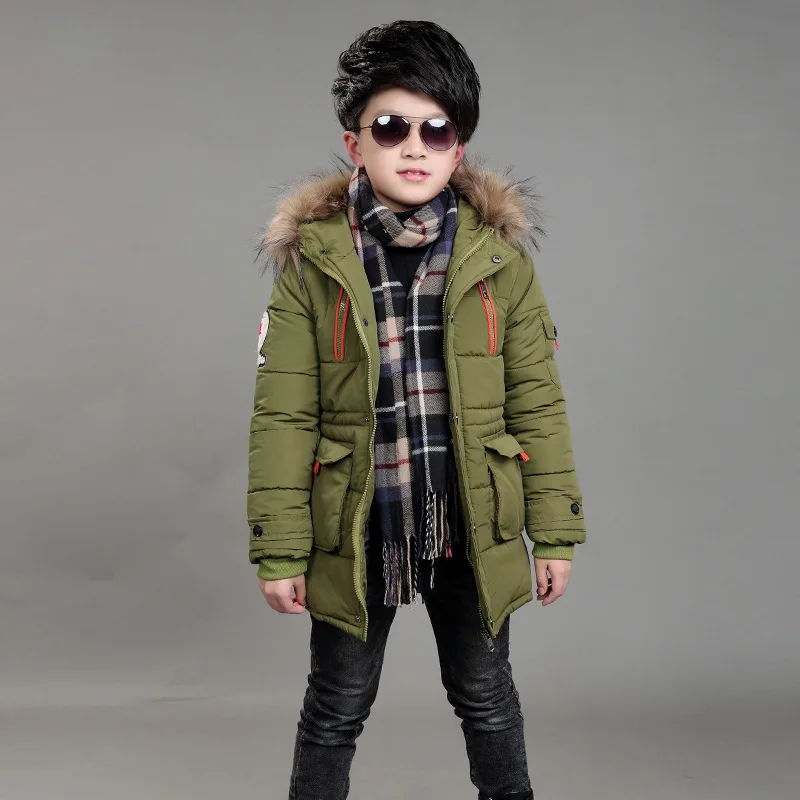 Детские зимние хлопковые куртки на двойной молнии утепленная хлопковая куртка с капюшоном и меховым воротником для мальчиков детская теплая верхняя одежда, пальто