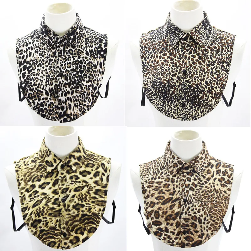

KLV Women Vintage Leopard Animal Printed False Fake Collar Autumn Bottoming Shirt Sweater Decorative Detachable Half-Shirt