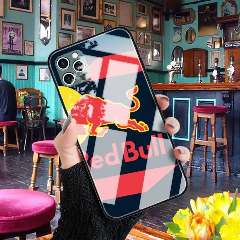 Red Drink Bull Racing Phone Cases Glass For Iphone 11 12 Pro Max XR Mini 7 8 2020 PLUS Cover Coque