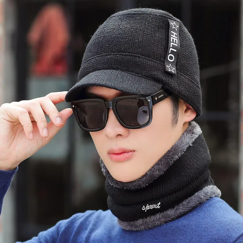 Зимние шапки для мужчин Skullies Beanie шапка зимняя шапка мужской женский шерстяной шарф шапка s Набор Балаклава маска Knitted шапка вязаная шапка