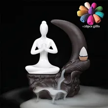 Пруд Лунная горелка йога девушка курильница для благовоний горелка Керамическая дым водопад курильница использовать в домашнем офисе+ 10 шт пирамидки благовоний