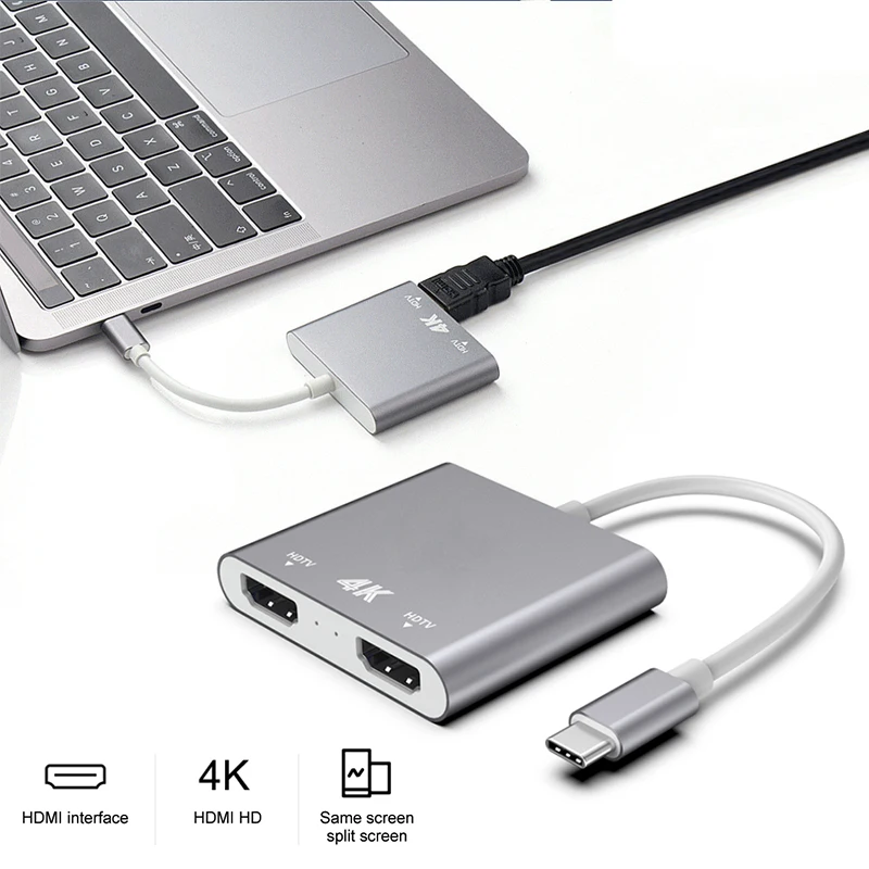 

Type-C To HDMI High-Definition 4K Same Screen Converter 1 Enter 2 Out HD TV HDMI Split Screen Video Cable Converter Connector