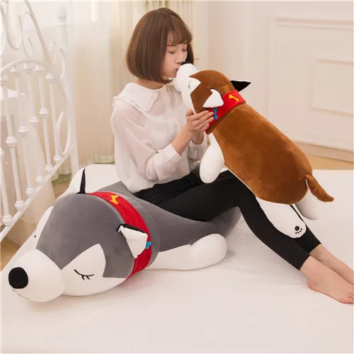 Fancytrader 51'' Giant Stuffed Husky Dog Hugging Pillow Toy Big Stuffed Animal Lying Husky Dog Toy Kids Gift 130cm 2 Colors (5)