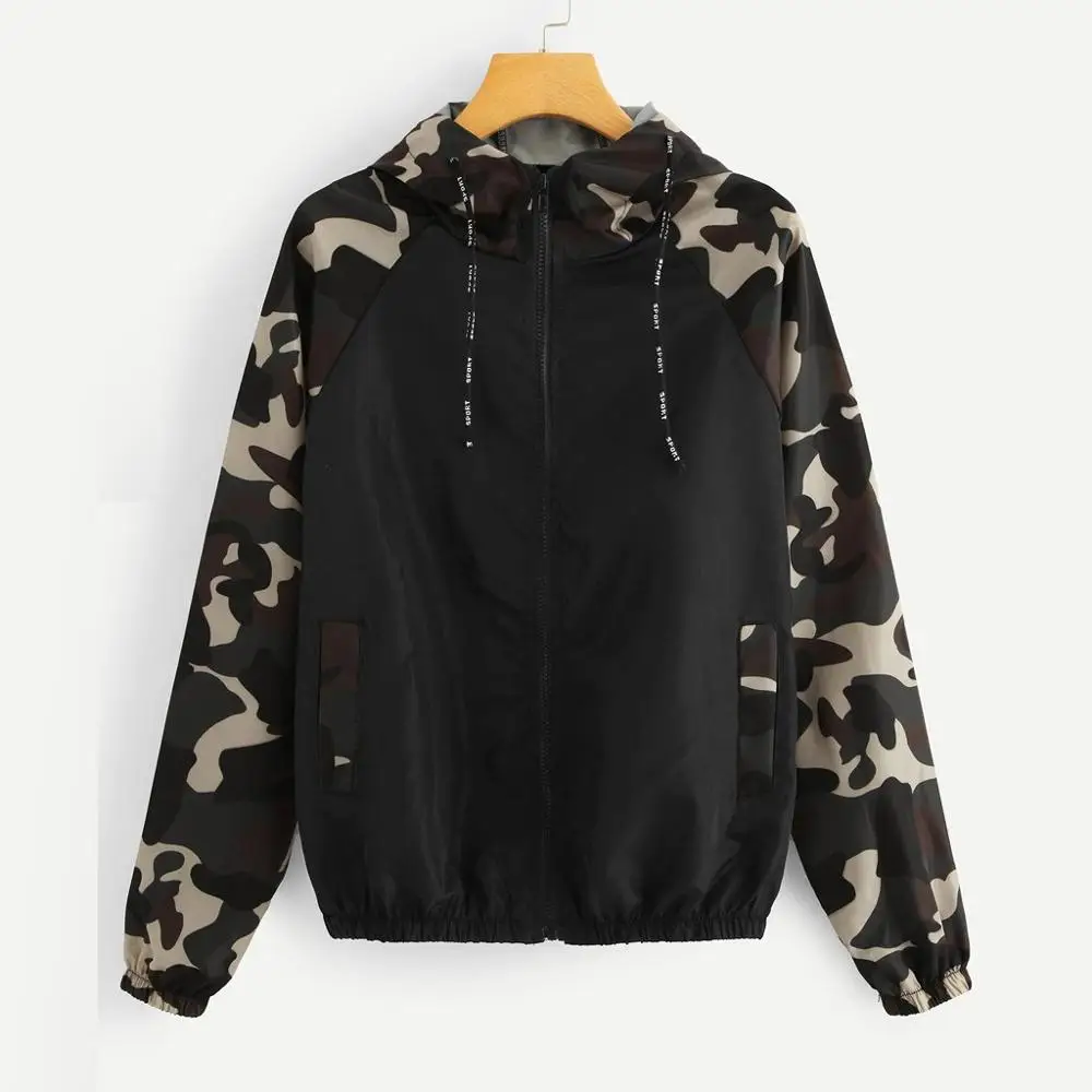 Women Riding Jacket Coat Long Sleeve Patchwork Hooded Zipper Pockets Casual Sport Coat Outdoor Loose Hoodie Jacket Blouse