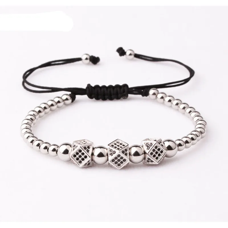 High Quality Stainless Steel Beads CZ Brass Charm Friendship Macrame Bracelet Men Women - Image 4
