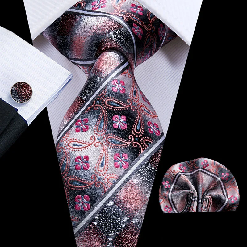 Hi-Tie Цветочный Пейсли 3 шт мужской галстук Hanky запонки набор шелк 8,5 см галстуки для мужчин модные роскошные для свадебной вечеринки бизнес