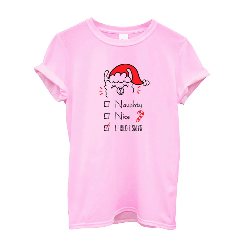 Kawaii Llama Santa, Рождественская футболка, подарок, женская футболка с круглым вырезом, повседневная, забавная, с графическим принтом, короткий рукав, мягкая хлопковая футболка, Прямая поставка