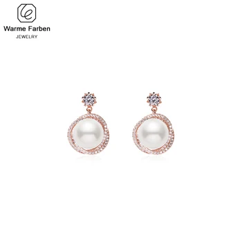 

Warme Farben 925 Sliver Needle Earring Women KoreanAll-match Round Pearl Drop Earring Rose Gold Color Inlaid Zircon Earring