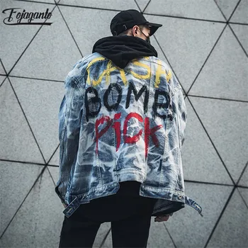 

FOJAGANTO Men Brand Denim Jackets Fashion Coats 2020 New Graffiti Letter Printing Jacket Men's High Quality Denim Jacket Coat