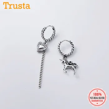 

Trustdavis 925 Sterling Silver Lovely Asymmetric Chain Loving Unicorn Charm Hoop Earring For Women Sterling-silver-jewelry DA954