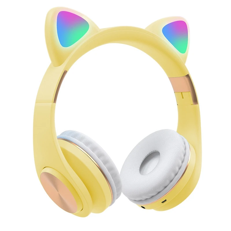 Bluetooth Headphones Cat Ear LED Light Up Wireless Foldable Headphones over Ear for Smartphones Laptop PC TV