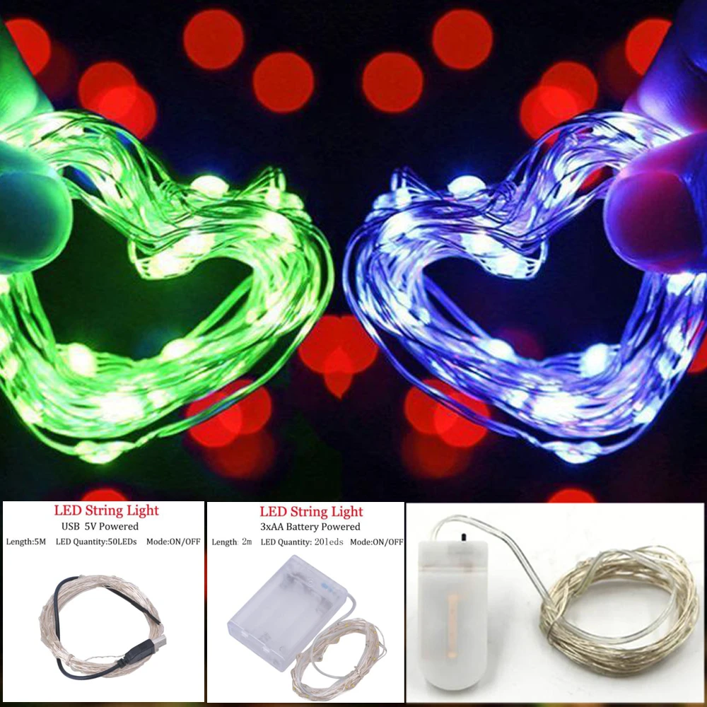 outside fairy lights 2M 5M Led String Lights Chain Copper Wire USB Or Battery Powered led String light Fairy Light For Christmas Lights Wedding Party warm white fairy lights