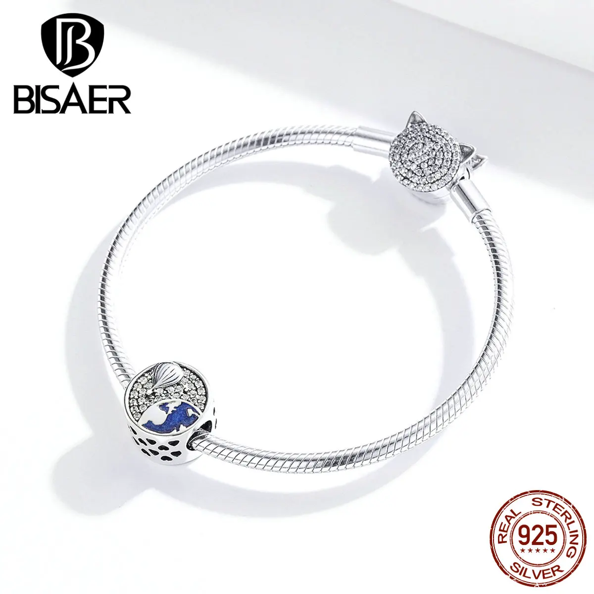Воздушный шар BISAER 925 пробы Серебряный Синий воздушный шар бусины CZ подходят для оригинальных браслетов серебро 925 ювелирные изделия ECC1345
