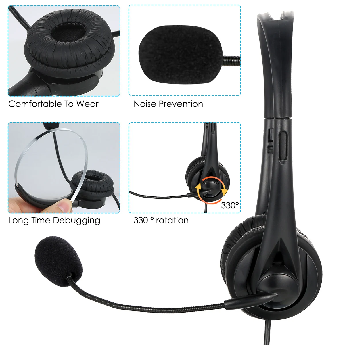 USB Wired Headset Earphone with Noise Concealing Microphone for Laptop Desktop Corded Telephone