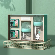 Biberones de vidrio para bebé, pezón de silicona para alimentación de leche, juego de biberones dobles para recién nacido, paquete de regalo, 80/160ml