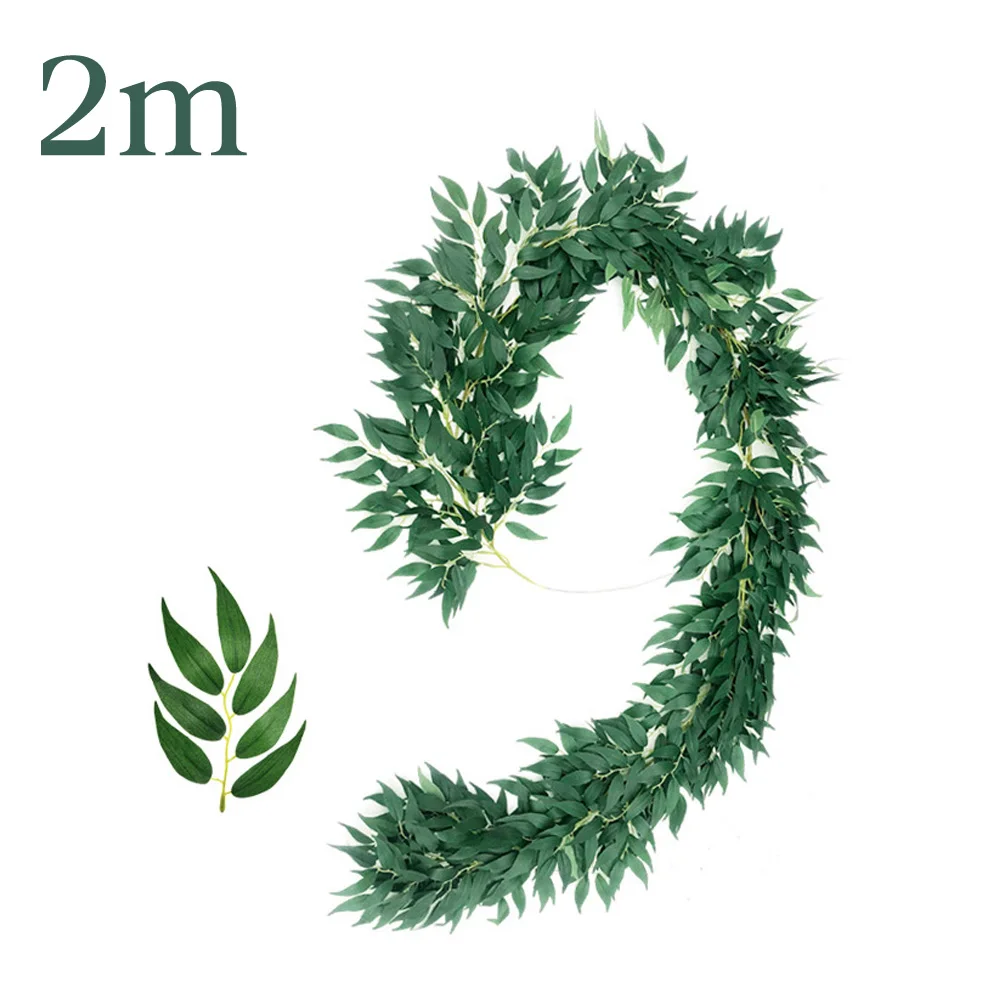 

2M Artificial Rattan Willow Vine Garland Silk Greenery Green Leaves Home Decor