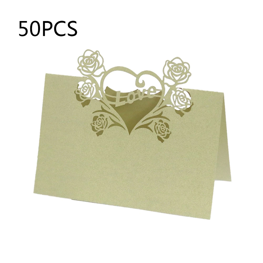 Birthday Party Decor Place Cards Laser Cut 50 Pcs Hollow Pattern Heart Shape Wedding Event Table Name Card Flower Decoupage - Цвет: as picture