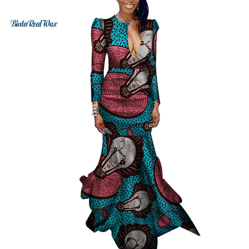 New-Autumn-Women-Long-Dress-Bazin-Riche-100-Cotton-African-Wax-Print-Floor-Length-Dress-Traditional (6)