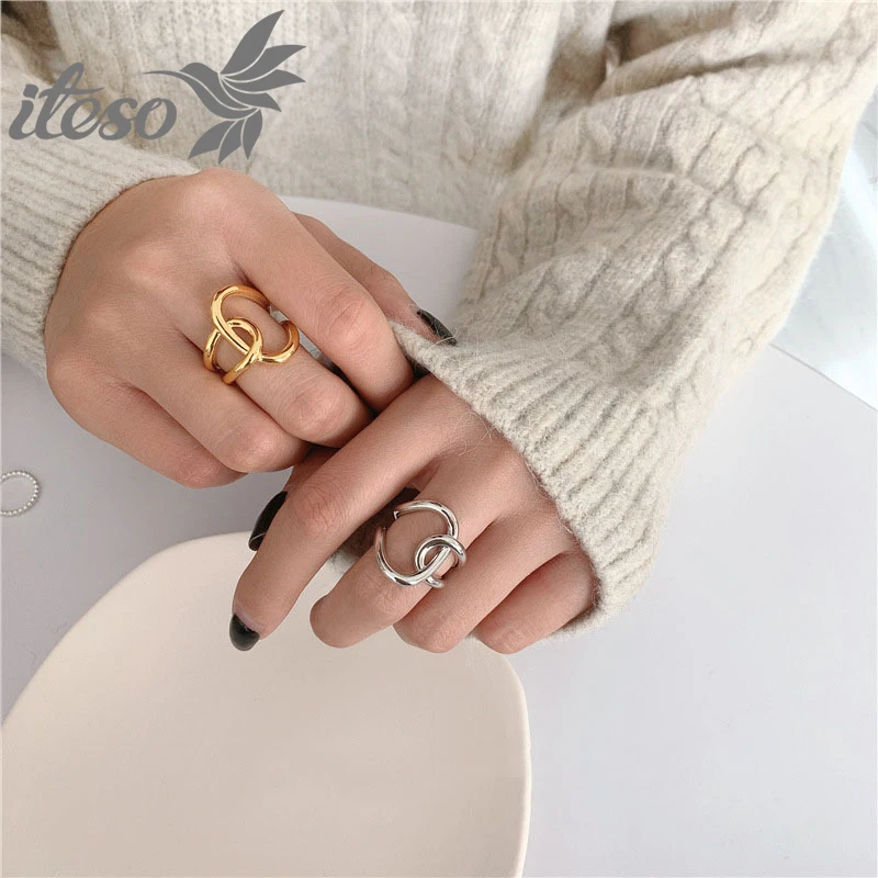 ITESO European Geometric Simple Cross Gold Shining Open Ring For Women 2020 New Metal Minimalist Chunky Rings Jewelry Gifts | Украшения и