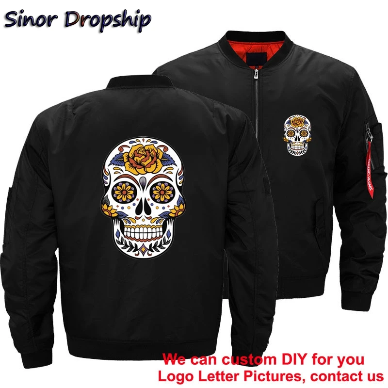 Mens Windbreaker Bomber Jacket Floral Mexico Skull Day Of Death Ma-1 Air Pilot Motorcycle Coat Thick Parkas Plus Size 5XL | Мужская