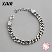 Винтажные 925 пробы Серебристые черные панцирные кубинские браслеты-цепочки для женщин и мужчин Boho Персонализированные регулируемые роскошные женские браслеты