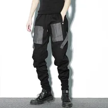 Мужские Плиссированные дизайнерские Свободные повседневные брюки-карго с эластичной резинкой на талии, Мужская Готическая уличная одежда в стиле хип-хоп, черные шаровары, спортивные штаны для бега