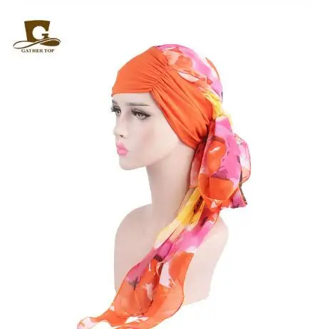 Светло-фиолетовый Elegant Women Long Headwear Print Turban Fashion Chemo Cap Pre-Tied Bandana Headscarf - Цвет: Светло-фиолетовый