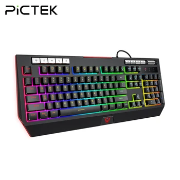 

PICTEK PC245 Gaming Keyboard Wired Mechanical Feeling RGB Membrane Keyboard with Phone Holder 25 Anti-ghosting Key for PC Gamer