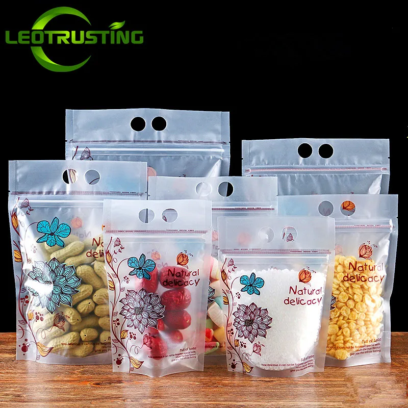 

100pcs Portable Stand up Frosted Plastic Zip Lock Bag Matte Coffee Snack Nuts Lotus Flower Party Wedding Gifts Packaging Pouches