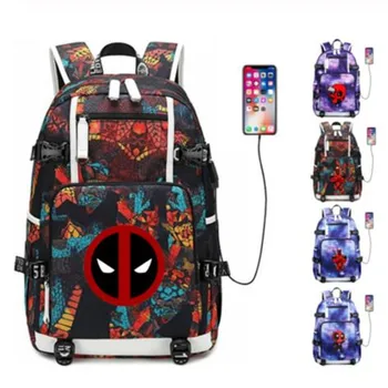 

Deadpool Backpack USB Port Rucksack Bag Snake Pattern Teenager Student School Bags travel Shoulder Laptop Bag