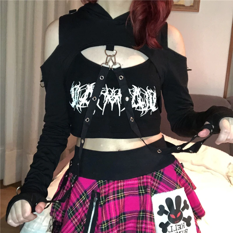Punk Gothic Dark Sweatshirt Women Streetwear Y2K Aesthetic Hoodies ...