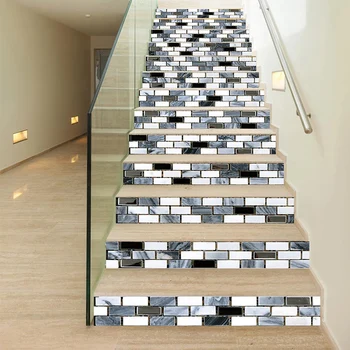 

PVC wallpaper gray brick wall simple 13 pieces of DIY stair stickers, step stickers wall stickers