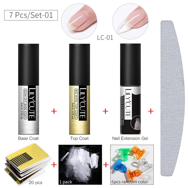 7 Pcs Set 1 LILYCUTE, 5 мл, быстрое удлинение, гель для ногтей, желе, акриловый, поли, УФ-гель, лак, прозрачный, белый, впитывается, УФ-гель для наращивания ногтей - Цвет: 7 Pcs Set 1