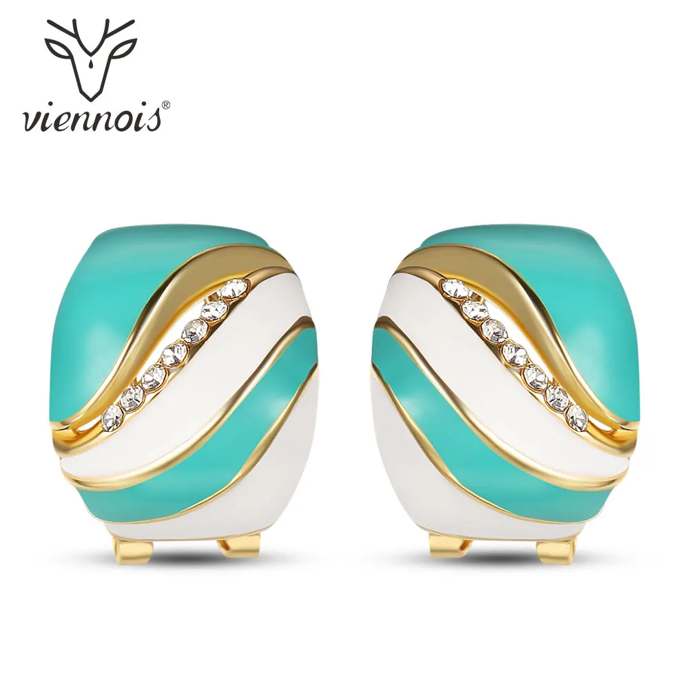 Viennois серьги-гвоздики для женщин золотые зеленые эмалированные стразы женские серьги с кристаллами