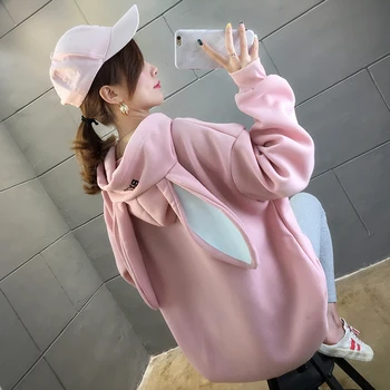 

M-2XL Female Cotton Sweatshirt Bunny Ear Spring Autumn Plus Size Loose Oversize O-necked Long Sleeve Letter Printed Japan A83